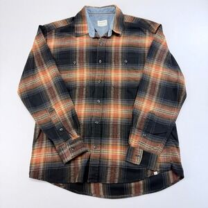 Sovereign Code Mens XL Plaid Flannel Button Down Shirt Charcoal Orange Cotton